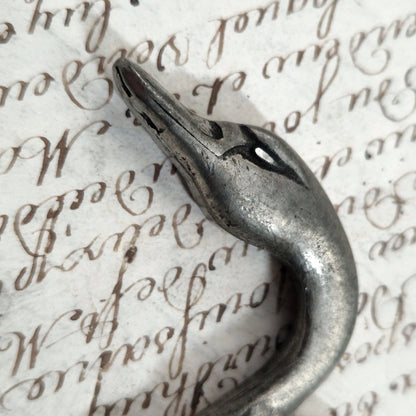 Antique pewter corkscrew decorated with swans