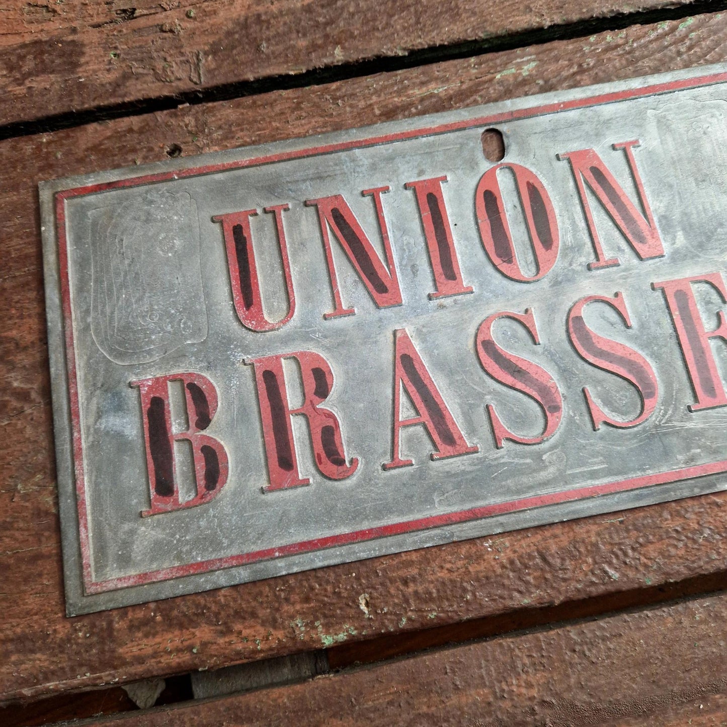 Antique zinc plaque "Union of Breweries"