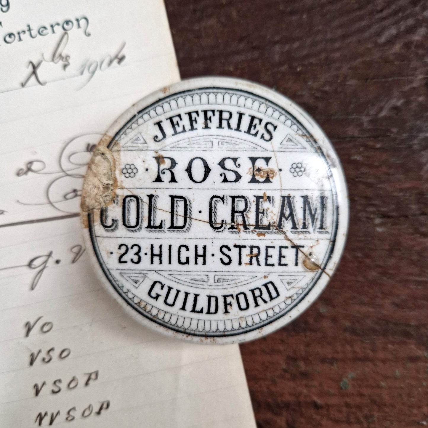 Ancien couvercle publicitaire « Jeffries – Rose Cold Cream »