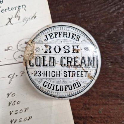 Ancien couvercle publicitaire « Jeffries – Rose Cold Cream »