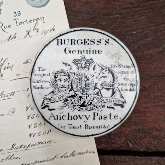 "Burgess's Genuine Anchovy Paste" advertising lid