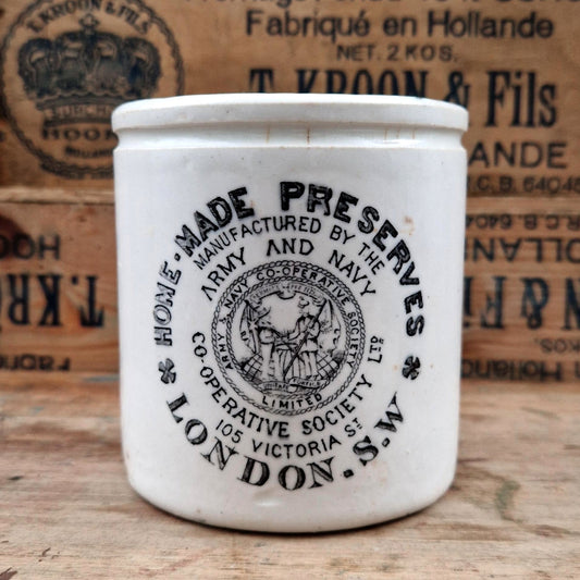 Pot ancien « Made Preserves - Army and Navy, London S.W »