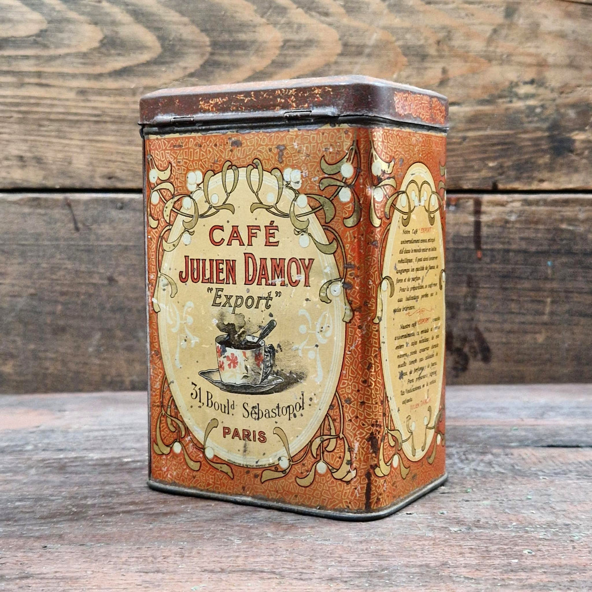 Lithographed tin box "Café Julien Damoy"