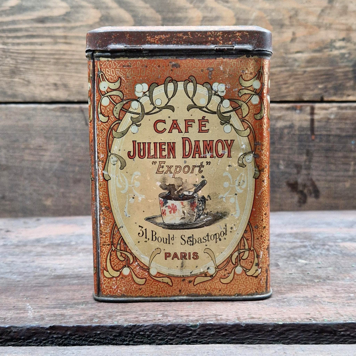Lithographed tin box "Café Julien Damoy"