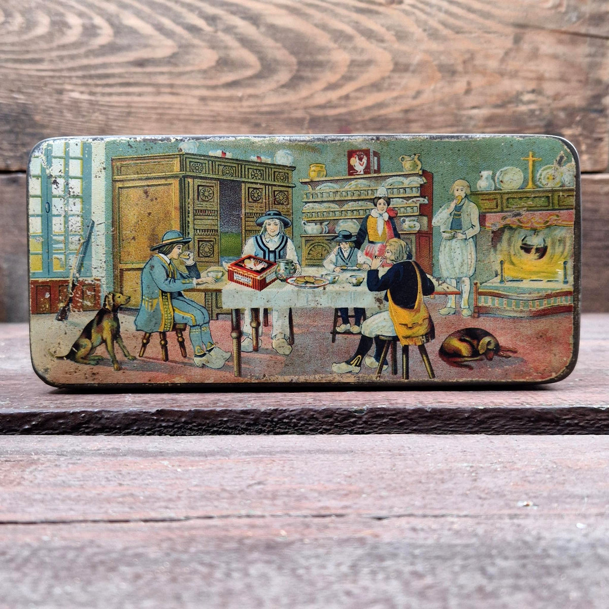 Lithographed tin box "Galettes Saint Michel, J Grellier"