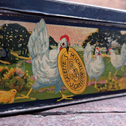 Lithographed tin box "Galettes Saint Michel, J Grellier"