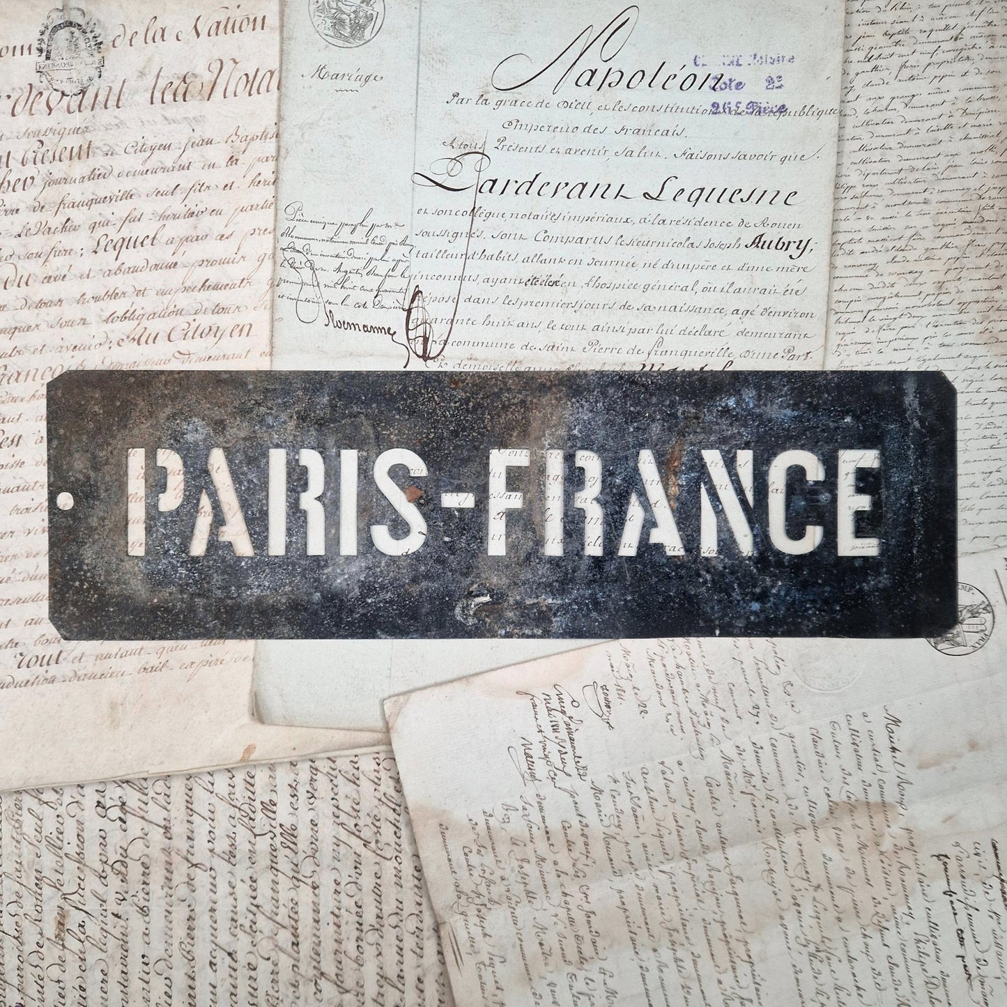 Antique zinc stencil "PARIS - FRANCE", early 20th century