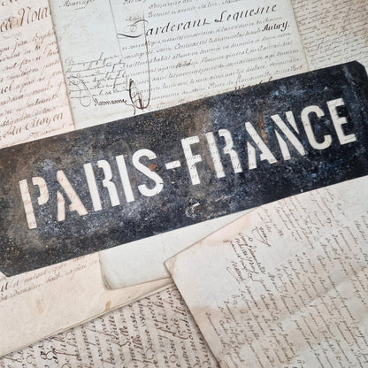 Antique zinc stencil "PARIS - FRANCE", early 20th century