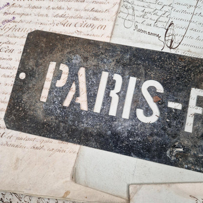 Antique zinc stencil "PARIS - FRANCE", early 20th century