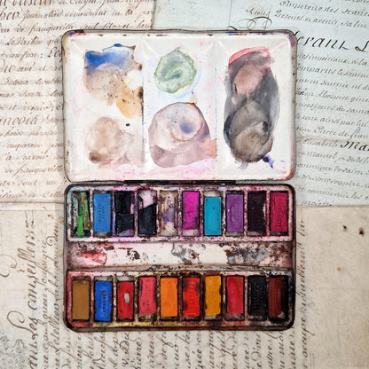 Antique, sturdy metal watercolor box