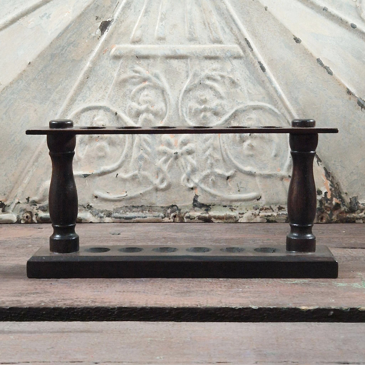 Ancien Porte-éprouvettes en bois - 6 emplacements