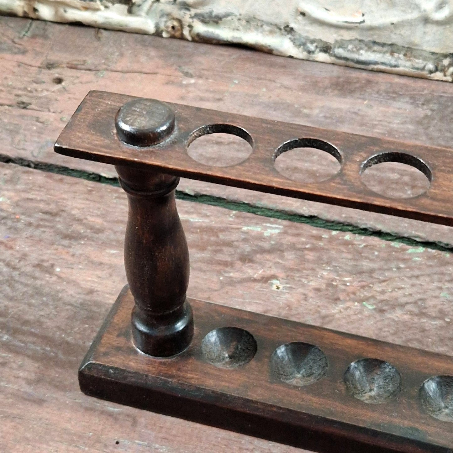 Ancien Porte-éprouvettes en bois - 6 emplacements