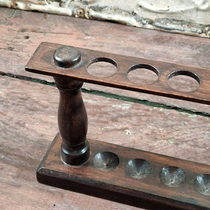 Ancien Porte-éprouvettes en bois - 6 emplacements