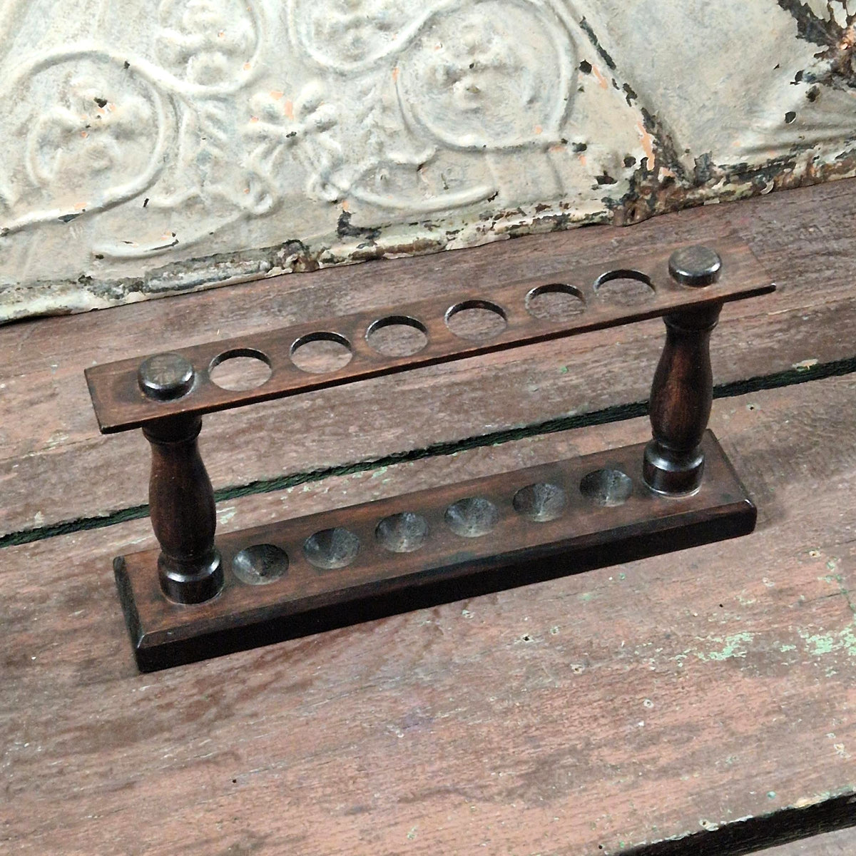 Ancien Porte-éprouvettes en bois - 6 emplacements