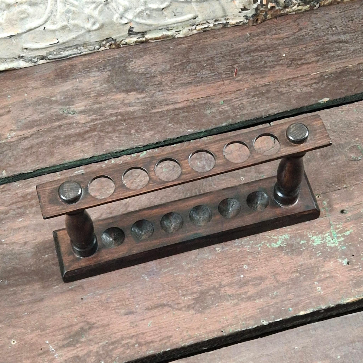 Ancien Porte-éprouvettes en bois - 6 emplacements