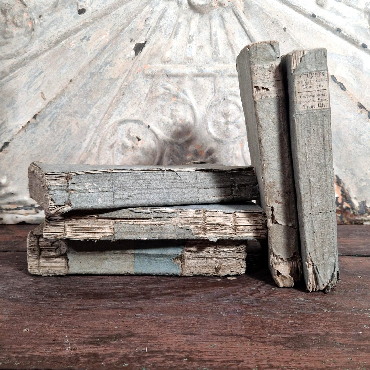 Set of 5 18th-century books on laid paper – blue temporary binding
