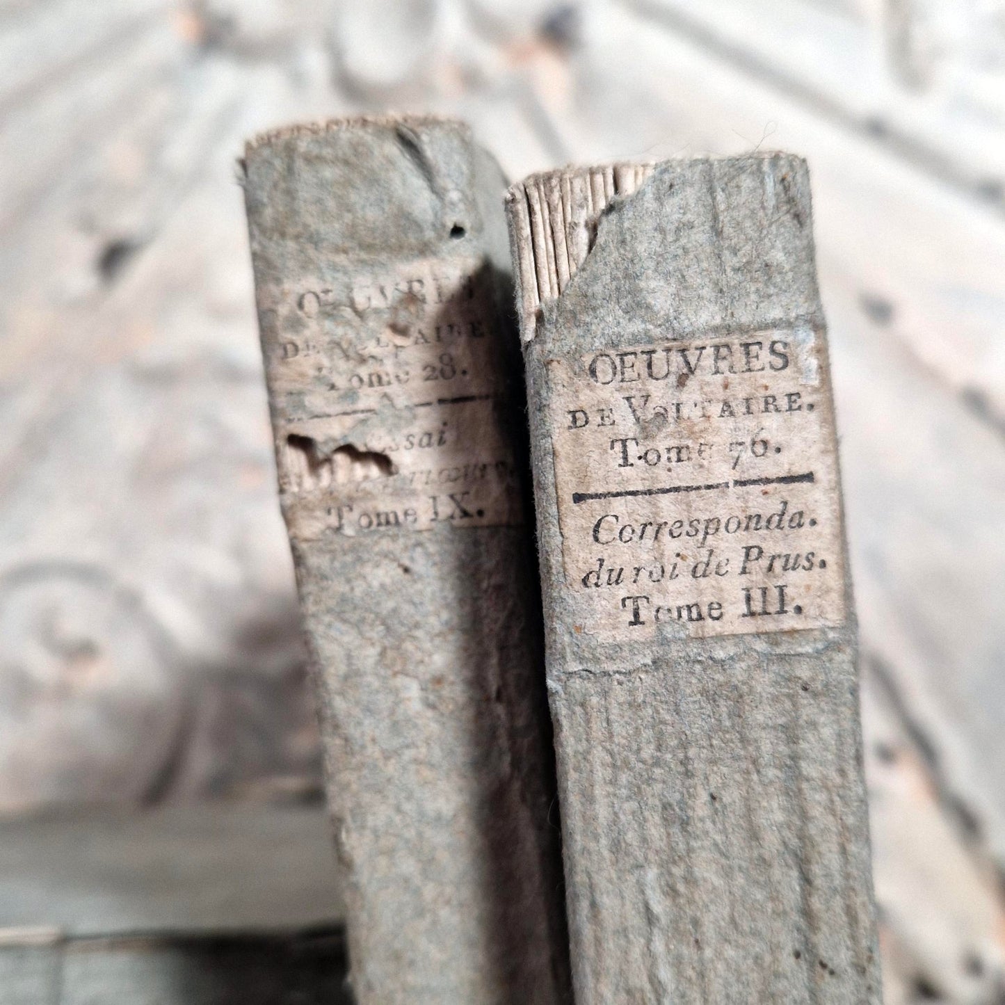 Set of 5 18th-century books on laid paper – blue temporary binding