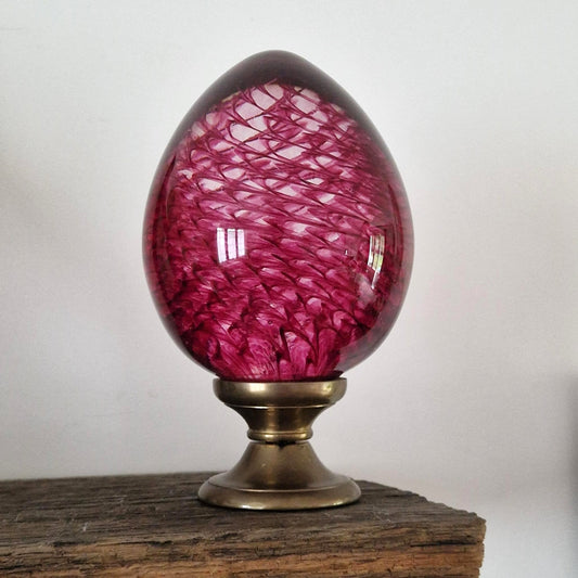 Pink spun glass and brass stair ball - 20th century