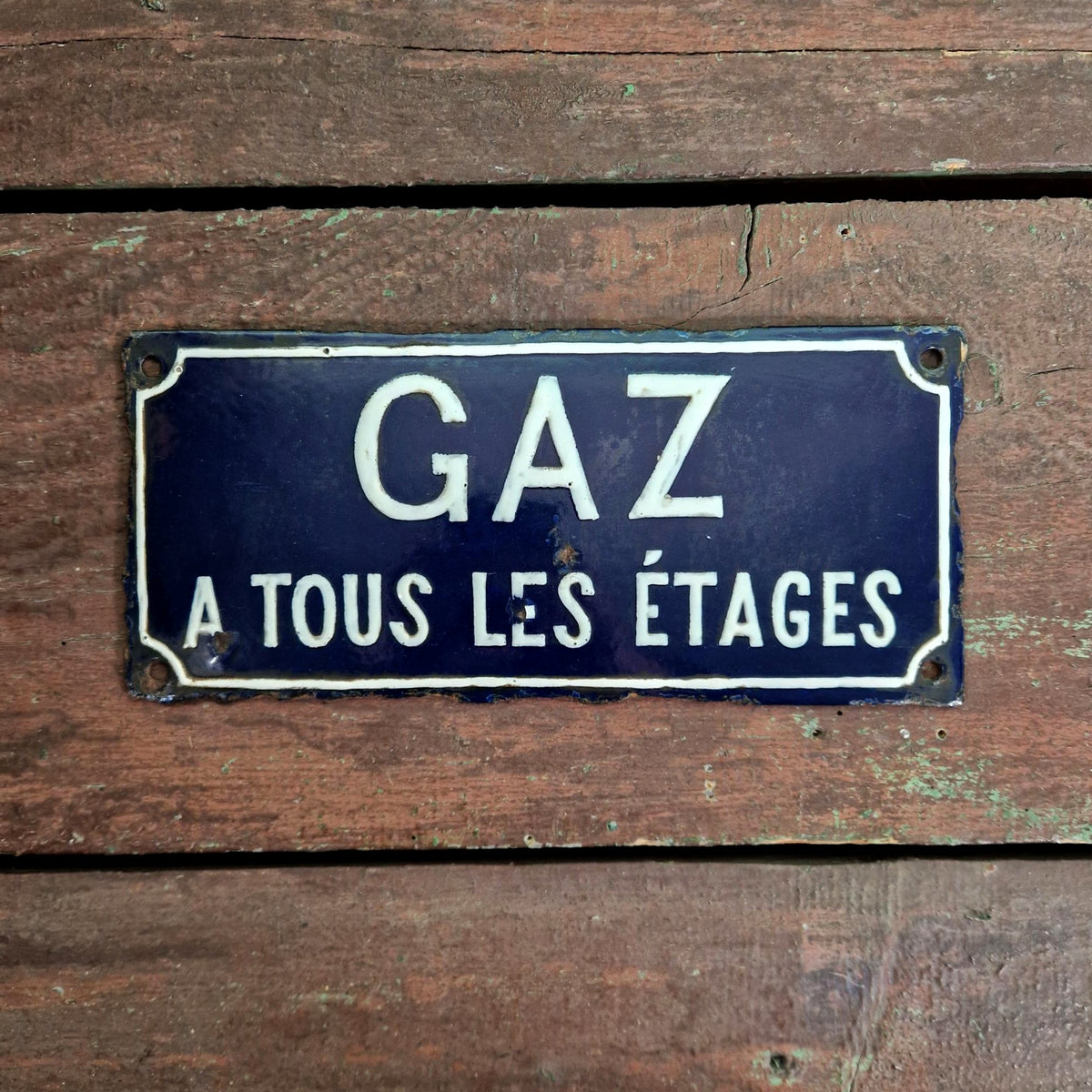 Plaque émaillée bleue « Gaz à tous les étages »