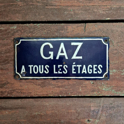 Plaque émaillée bleue « Gaz à tous les étages »