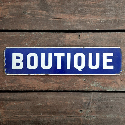 Ancienne plaque émaillée « Boutique »