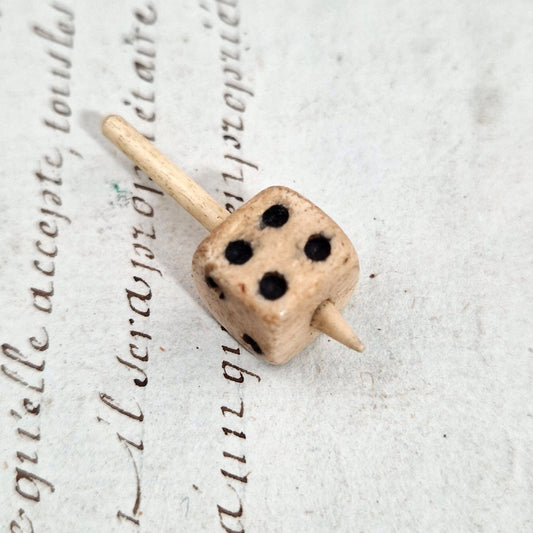 Ancien dé à toupie ou toton en Os - XIXe