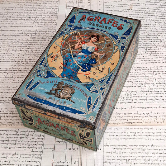 Rare large "GJ&F" staple box, circa 1900