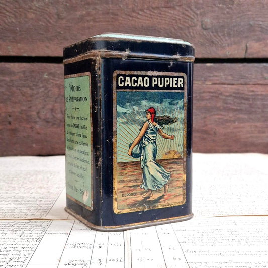 Rare lithographed tin box of "Pupier" cocoa - Circa 1900