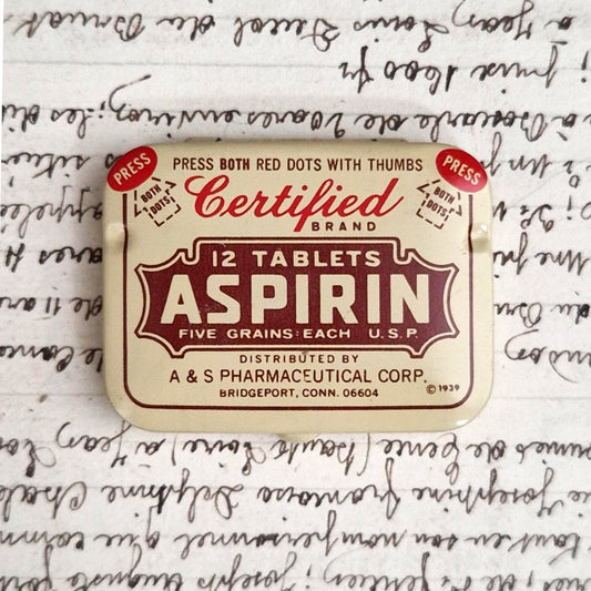 Miniature pharmaceutical box "Certified Aspirin", 1939