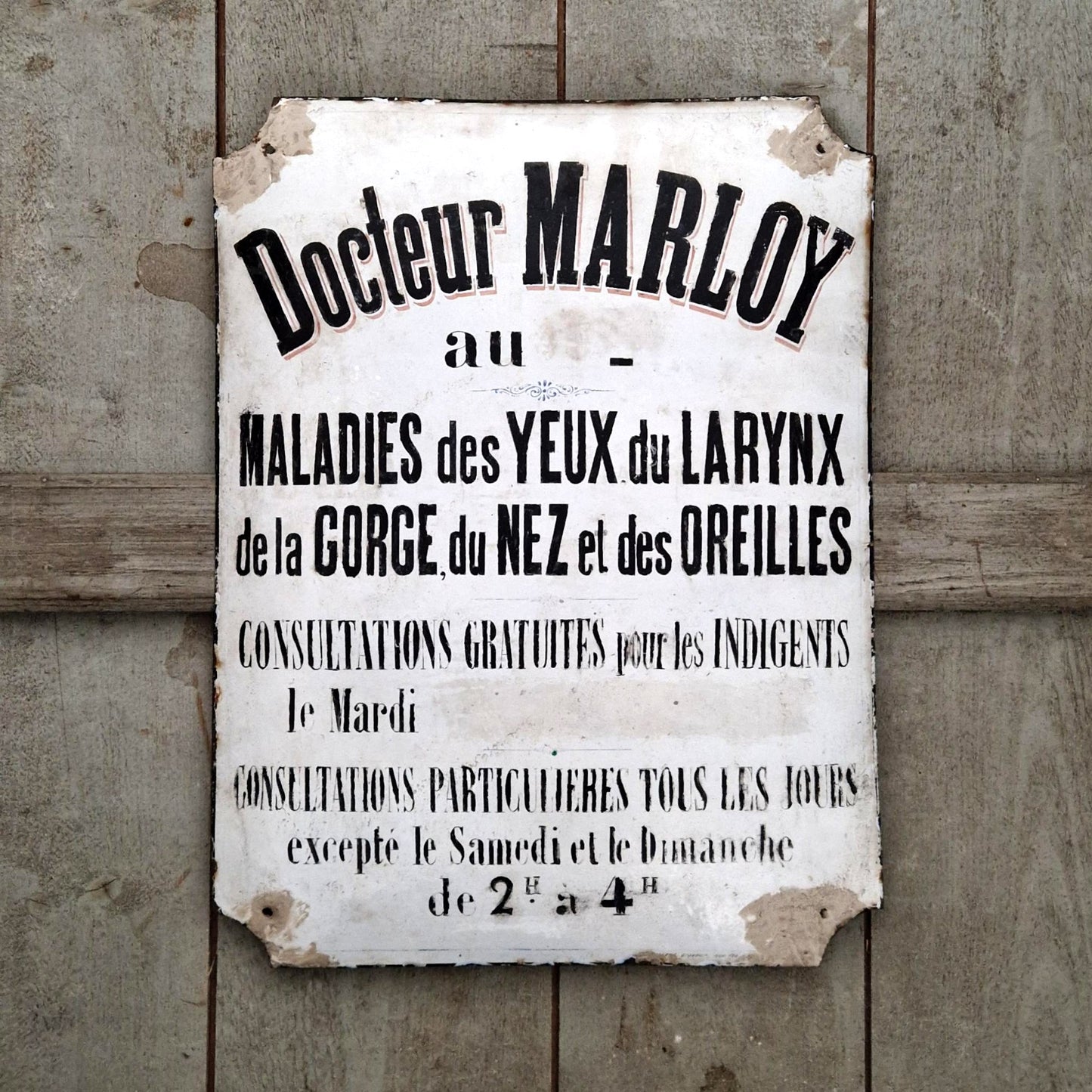 Enseigne / Plaque émaillée « Docteur Marloy » - Maladies des yeux...