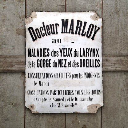 Enseigne / Plaque émaillée « Docteur Marloy » - Maladies des yeux...