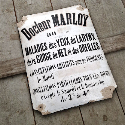Enseigne / Plaque émaillée « Docteur Marloy » - Maladies des yeux...