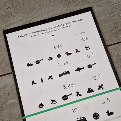 Tableau optométrique ancien à l’usage des enfants