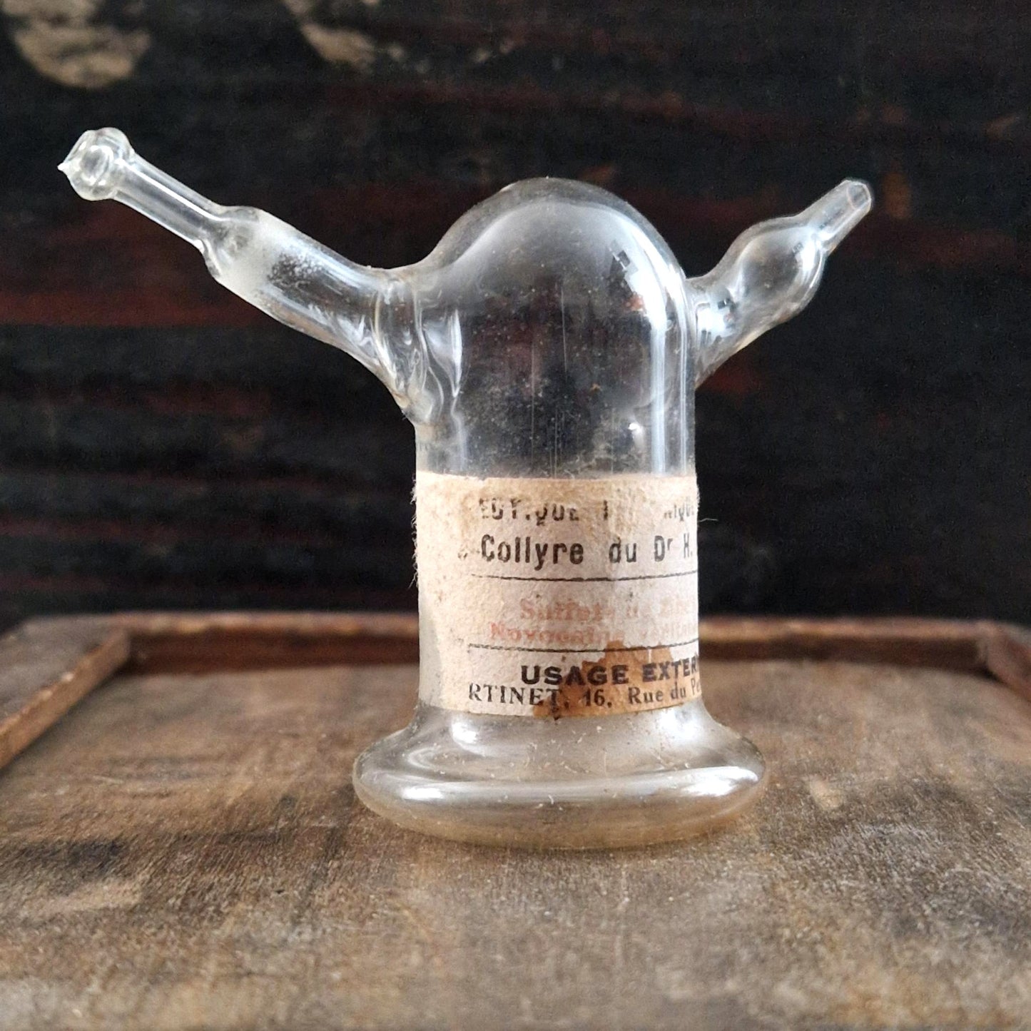 Rare flacon ophtalmique « Collyre » en verre soufflé