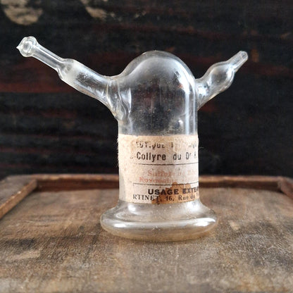 Rare flacon ophtalmique « Collyre » en verre soufflé
