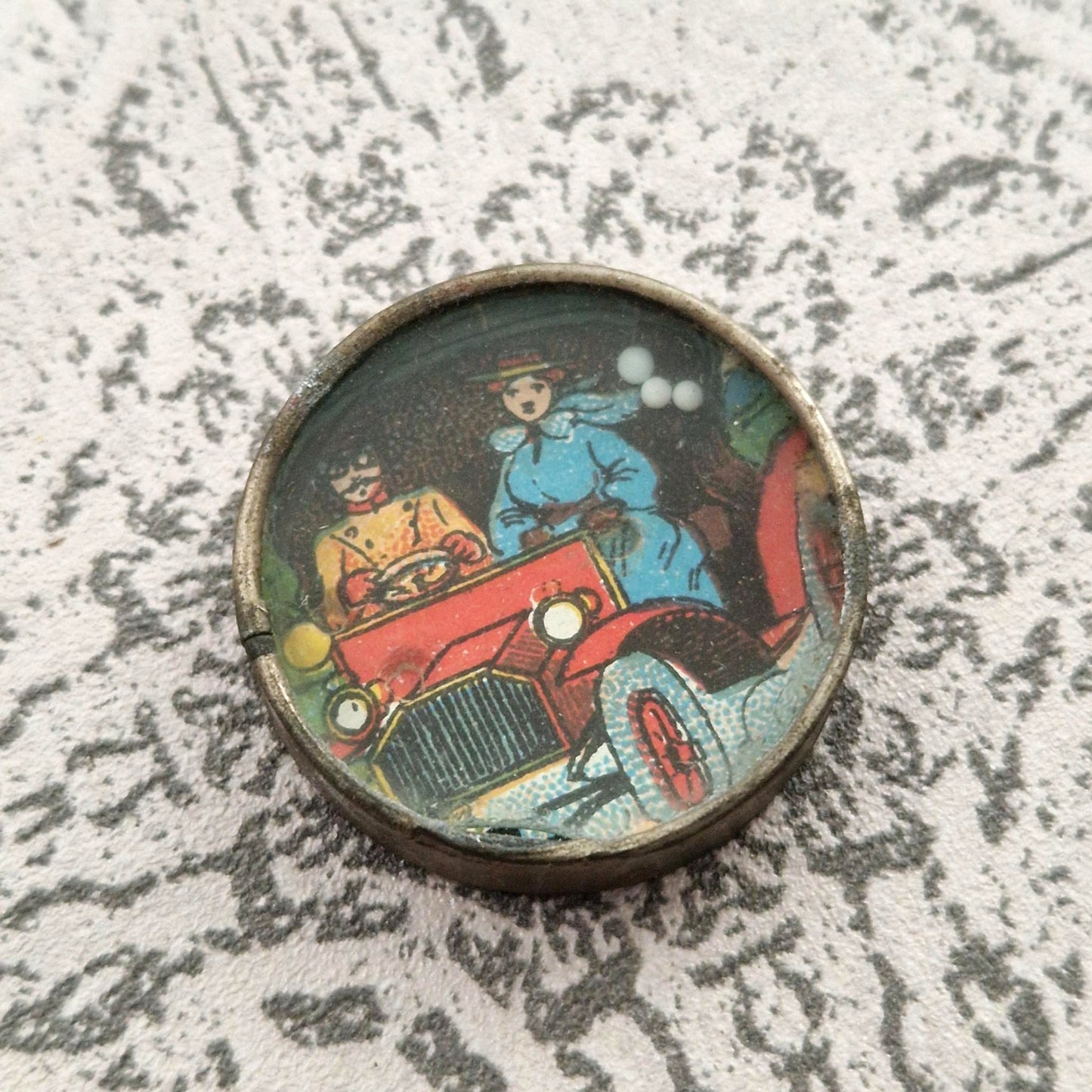 Mini jeu d'adresse « Couple en automobile » - Vers 1900