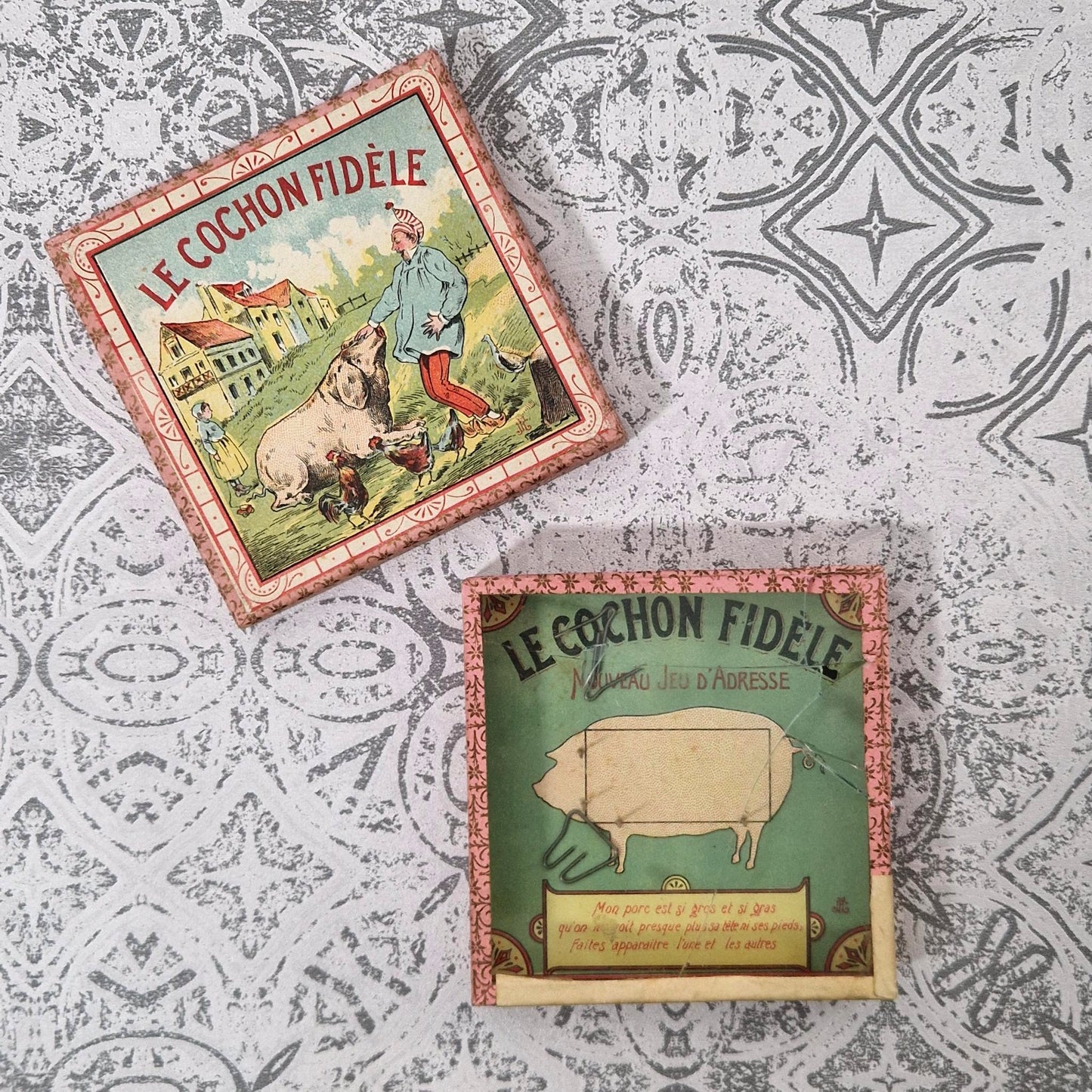 Jeu ancien « Le Cochon Fidèle » - J.F.J, Vers 1900