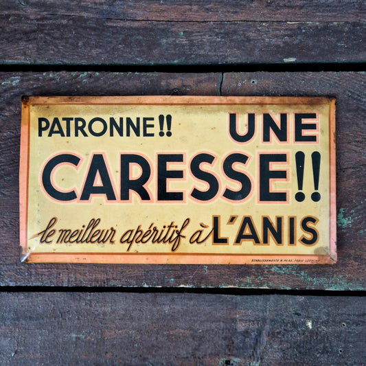 Amusante publicité de bistrot « Patronne !! Une Caresse !! »
