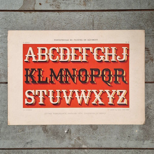 Planche lithographiée - Lettrage renaissance (fantaisie)