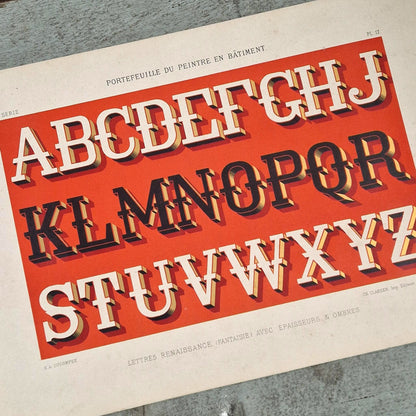 Planche lithographiée - Lettrage renaissance (fantaisie)