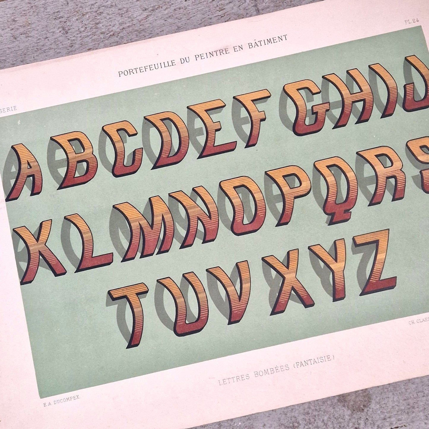 Planche typographie lettres bombées (fantaisie) - Vers 1900