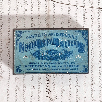 Rare boite « Menthol Borate & Cocaine », Vers 1900