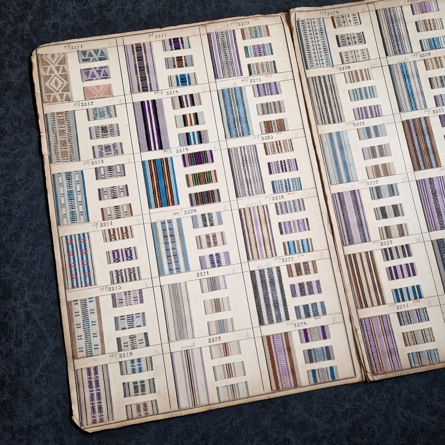 Planche d'env. 290 échantillons de tissus - 4 pages