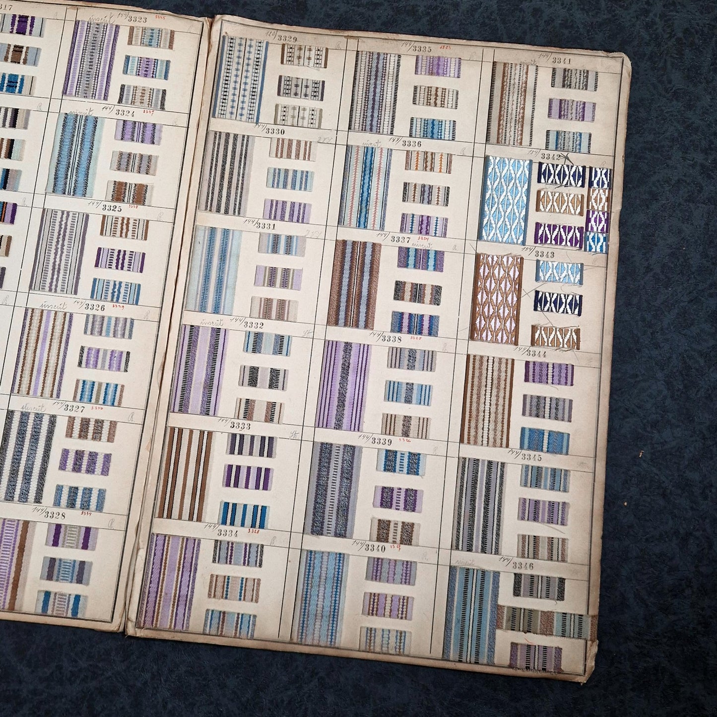 Planche d'env. 290 échantillons de tissus - 4 pages