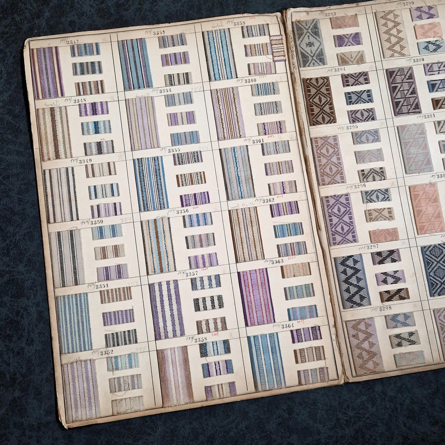 Planche d'env. 290 échantillons de tissus - 4 pages