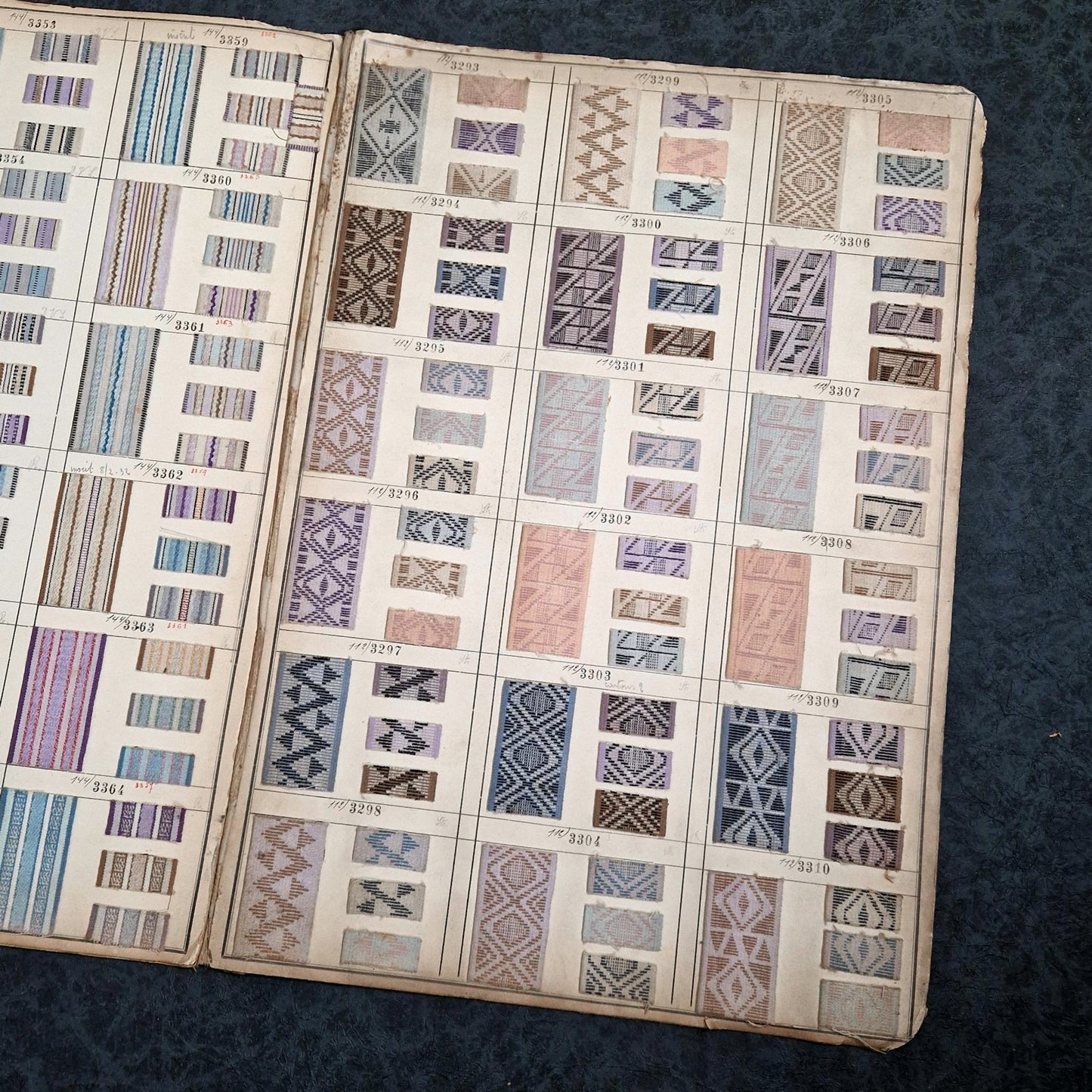 Planche d'env. 290 échantillons de tissus - 4 pages