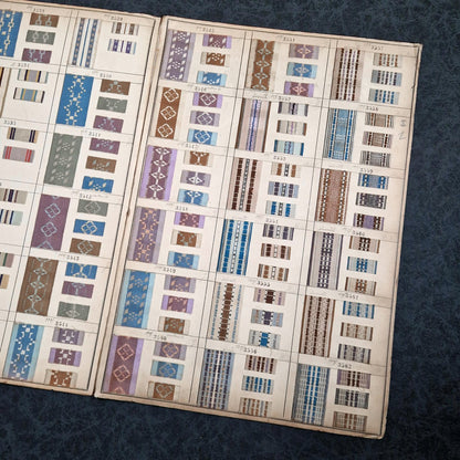 Ancien nuancier textile - 4 pages, motifs géométriques