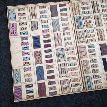 Échantillonnier textile ancien, 4 pages - motifs géométriques