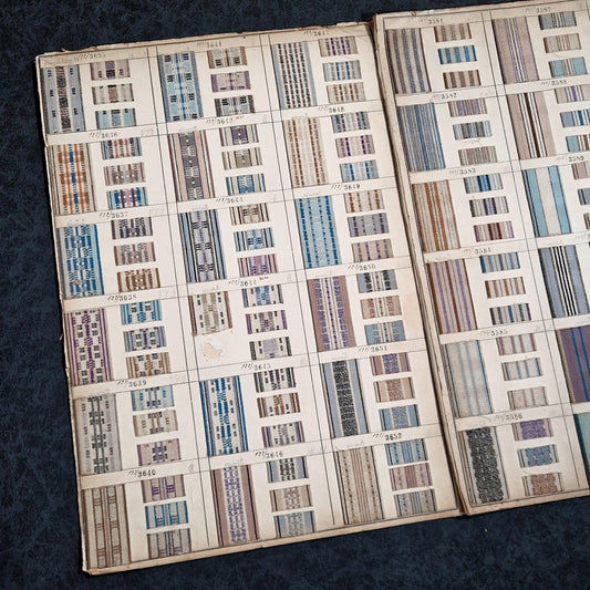 Échantillonnier textile ancien, 4 pages - motifs géométriques