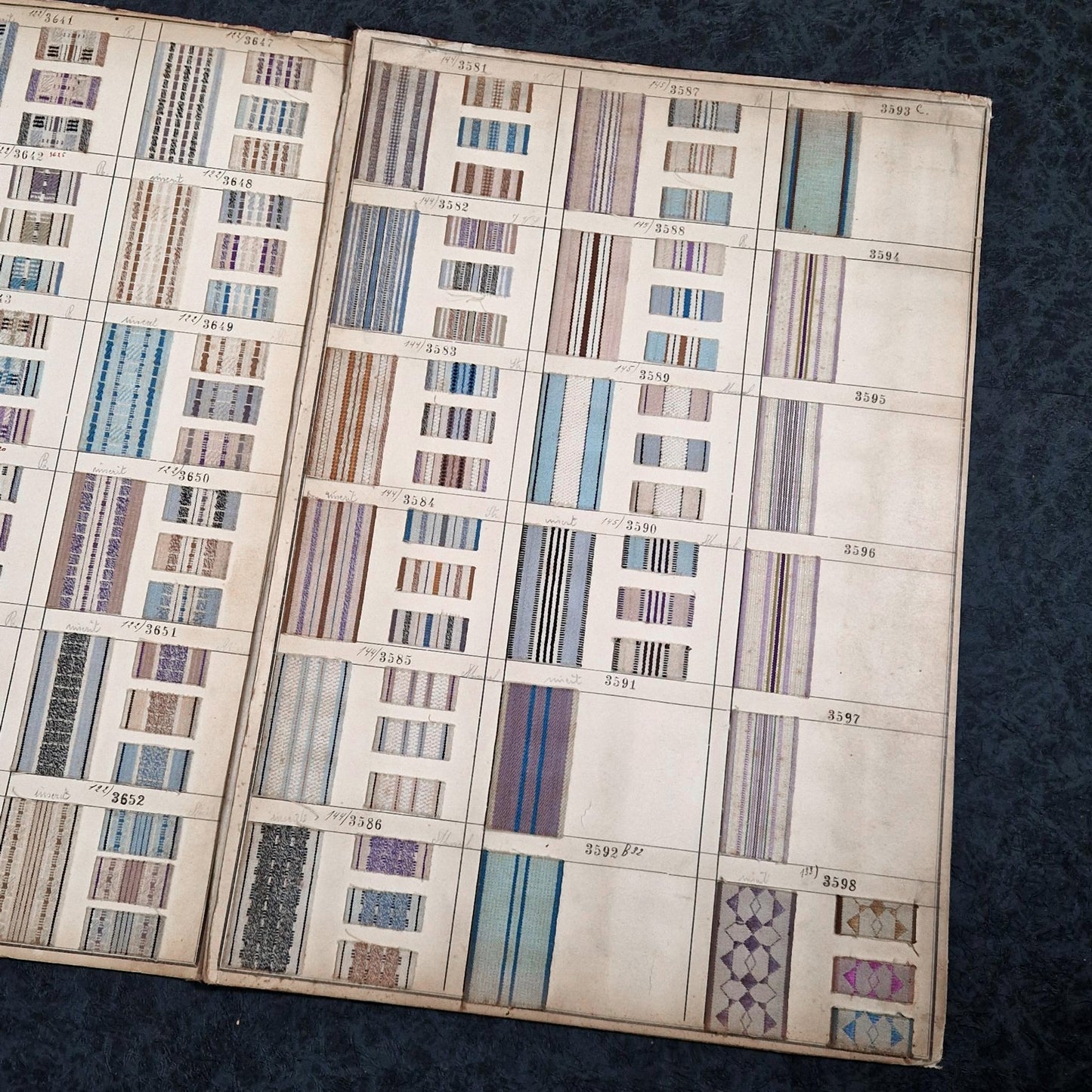 Échantillonnier textile ancien, 4 pages - motifs géométriques